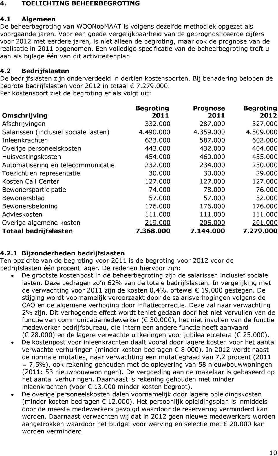 Een volledige specificatie van de beheerbegroting treft u aan als bijlage één van dit activiteitenplan. 4.2 Bedrijfslasten De bedrijfslasten zijn onderverdeeld in dertien kostensoorten.