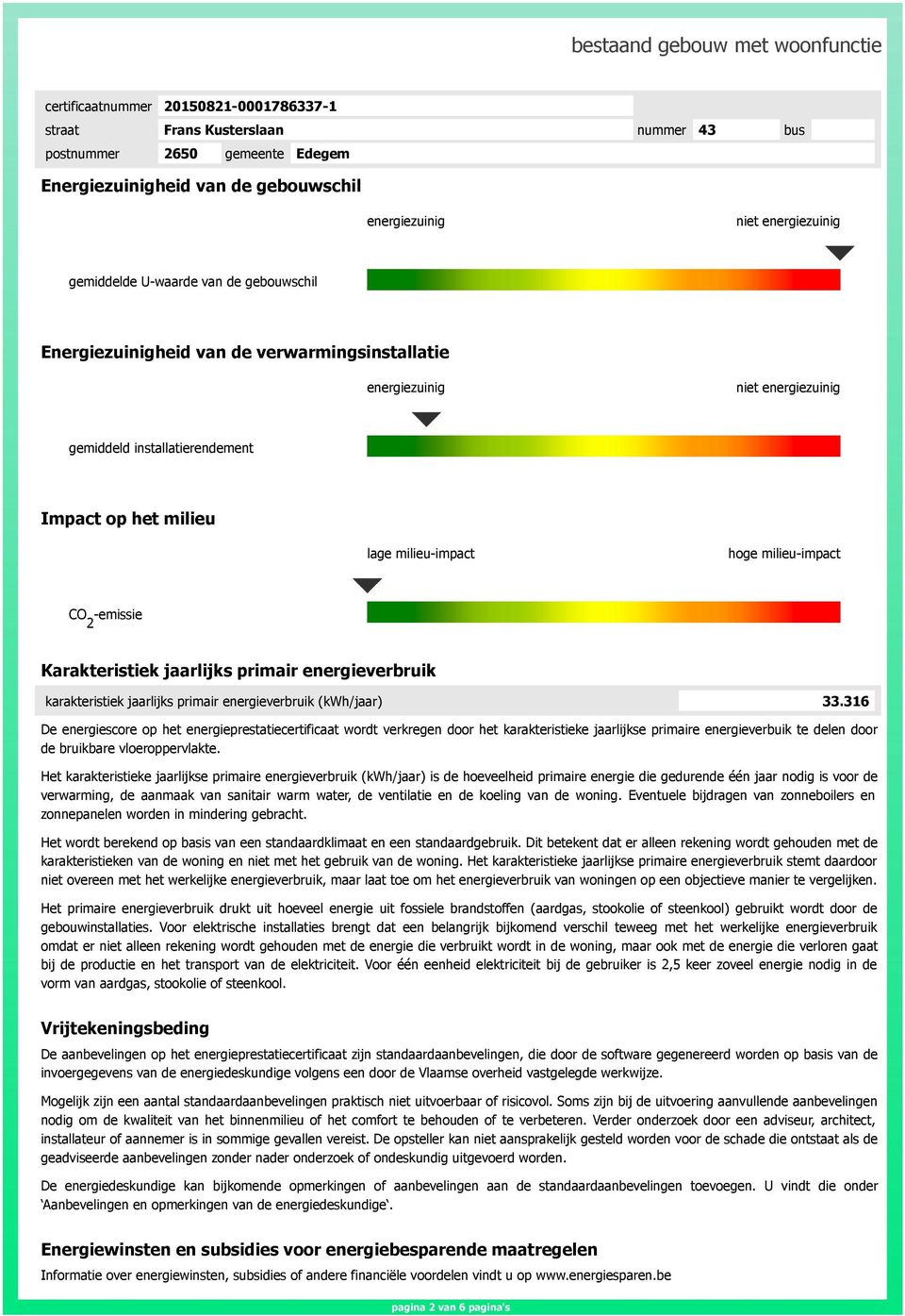 milieu-impact hoge milieu-impact CO 2 -emissie Karakteristiek jaarlijks primair energieverbruik karakteristiek jaarlijks primair energieverbruik (kwhjaar) 33.