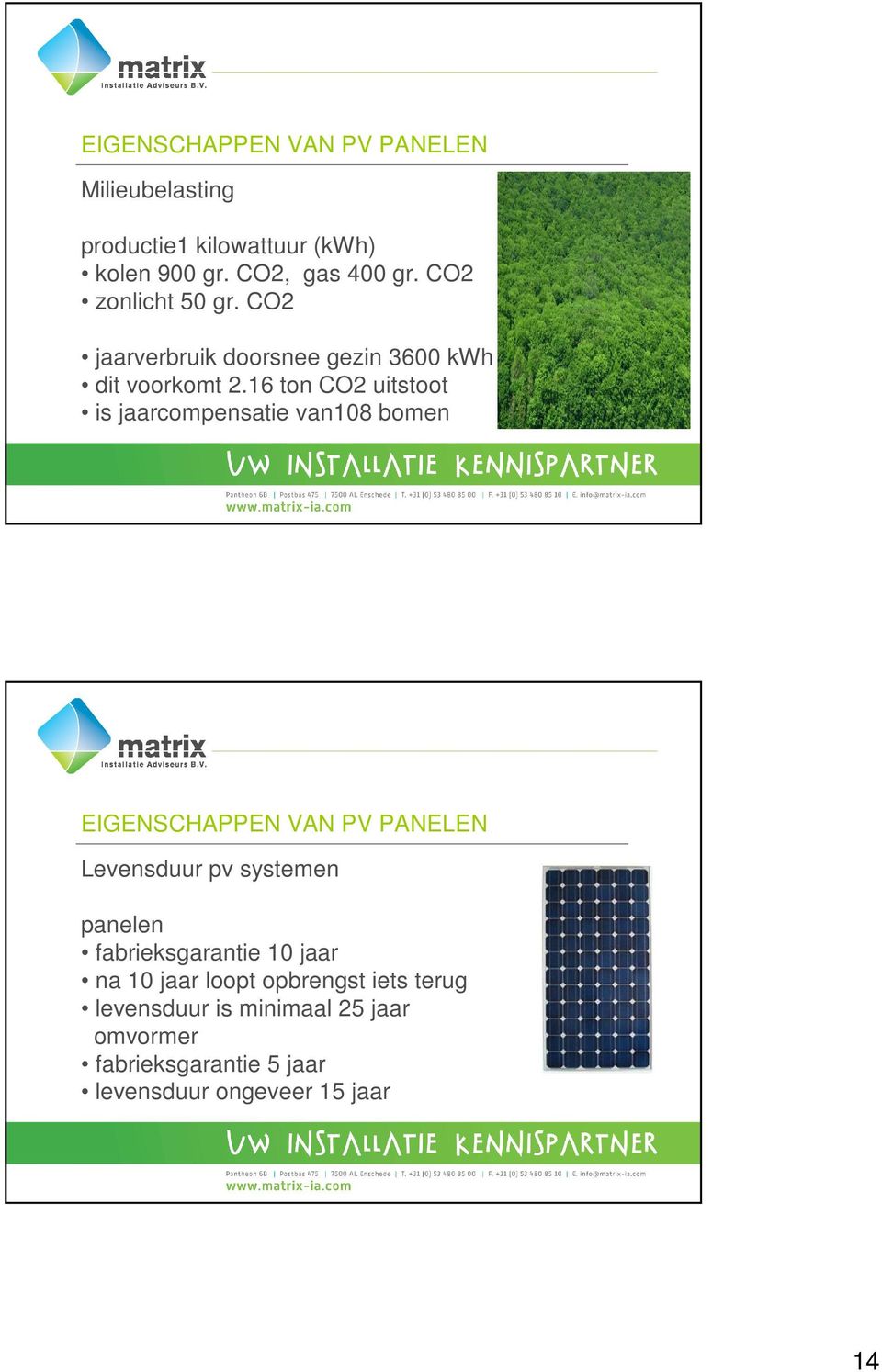 16 ton CO2 uitstoot is jaarcompensatie van108 bomen EIGENSCHAPPEN VAN PV PANELEN Levensduur pv systemen panelen