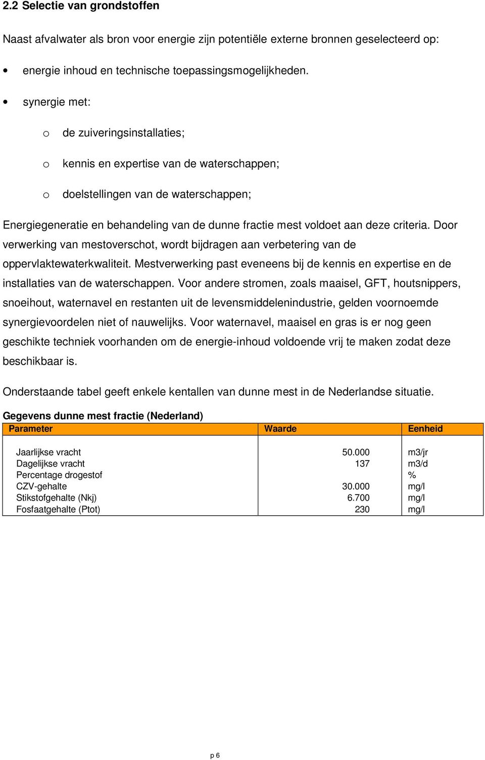 deze criteria. Door verwerking van mestoverschot, wordt bijdragen aan verbetering van de oppervlaktewaterkwaliteit.