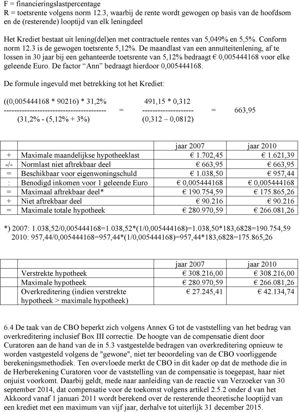 Conform norm 12.3 is de gewogen toetsrente 5,12%. De maandlast van een annuïteitenlening, af te lossen in 30 jaar bij een gehanteerde toetsrente van 5,12% bedraagt 0,005444168 voor elke geleende Euro.