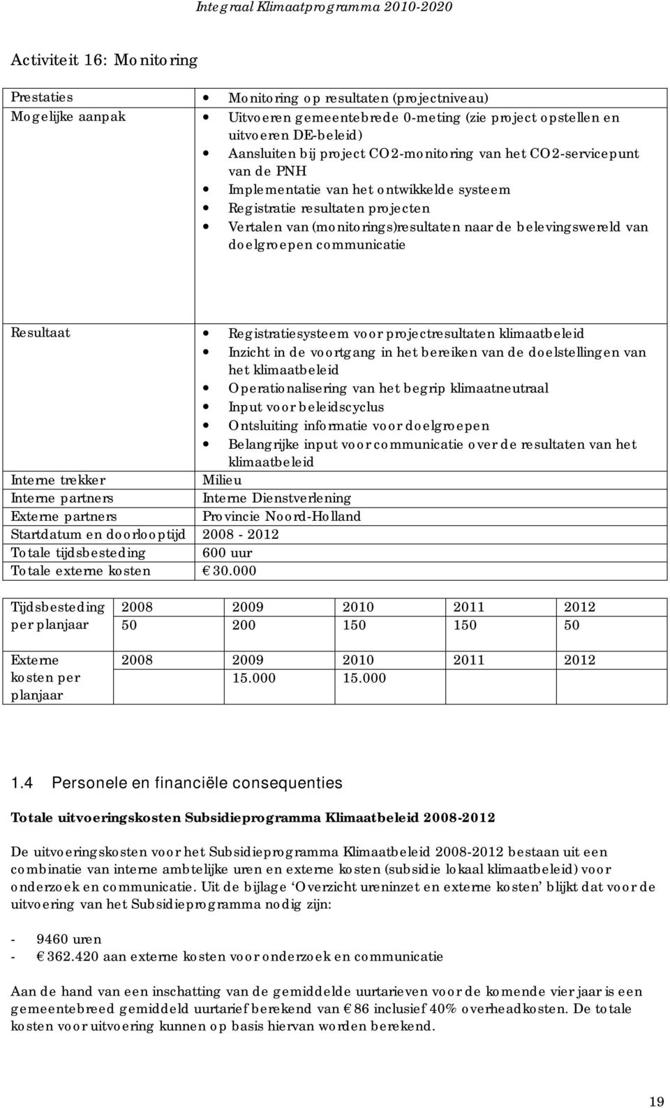 doelgroepen communicatie Resultaat Registratiesysteem voor projectresultaten klimaatbeleid Inzicht in de voortgang in het bereiken van de doelstellingen van het klimaatbeleid Operationalisering van