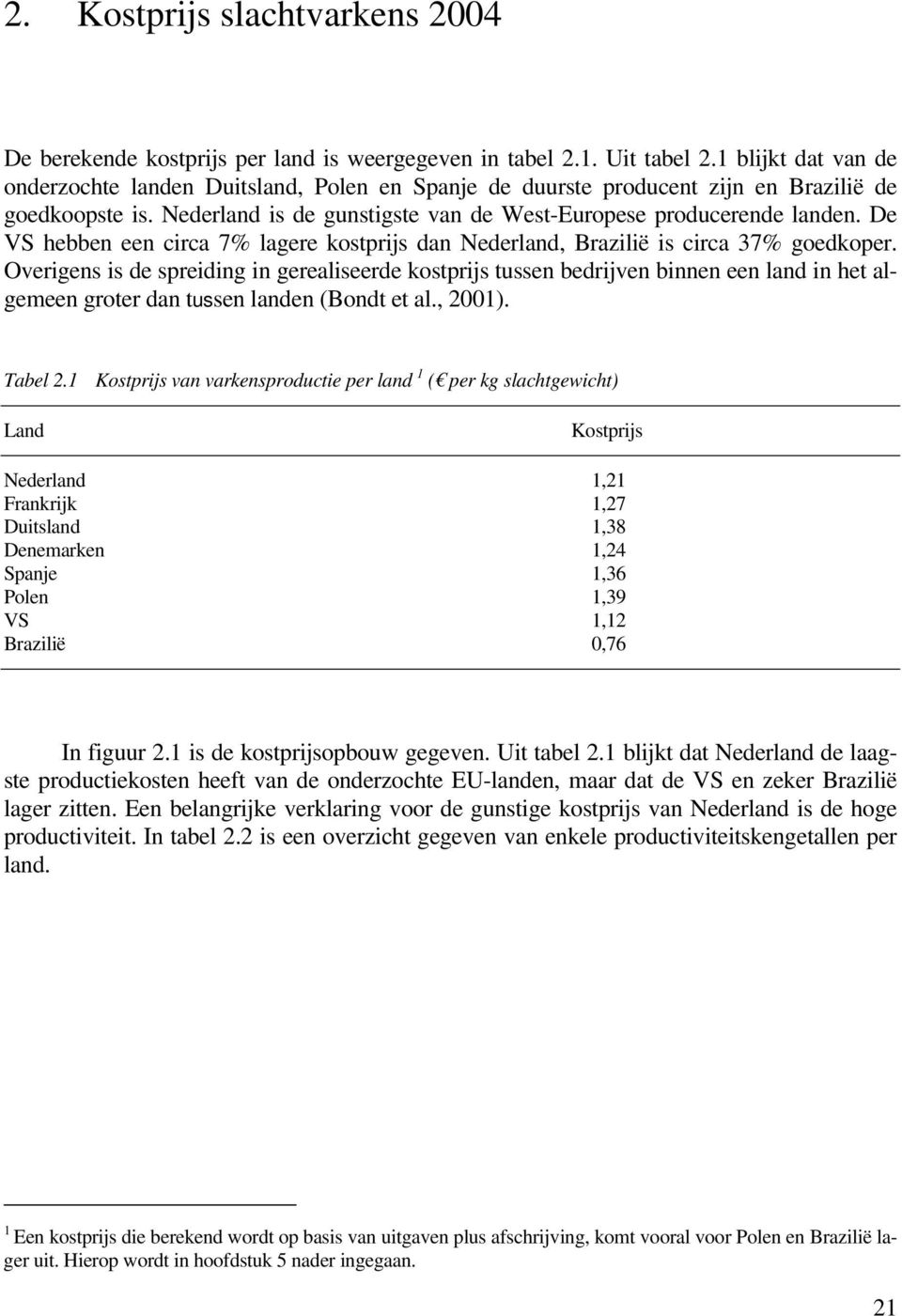 De VS hebben een circa 7% lagere kostprijs dan Nederland, Brazilië is circa 37% goedkoper.