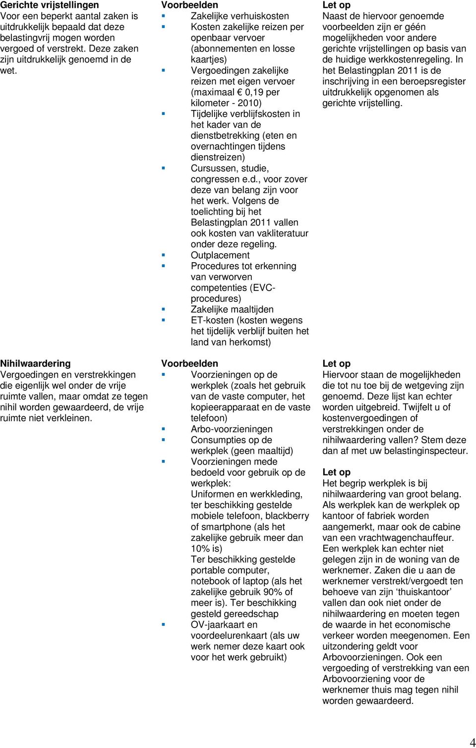 Voorbeelden Zakelijke verhuiskosten Kosten zakelijke reizen per openbaar vervoer (abonnementen en losse kaartjes) Vergoedingen zakelijke reizen met eigen vervoer (maximaal 0,19 per kilometer - 2010)