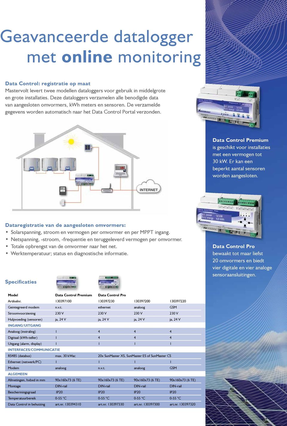 Data Control Premium is geschikt voor installaties met een vermogen tot 30 kw. Er kan een beperkt aantal sensoren worden aangesloten.