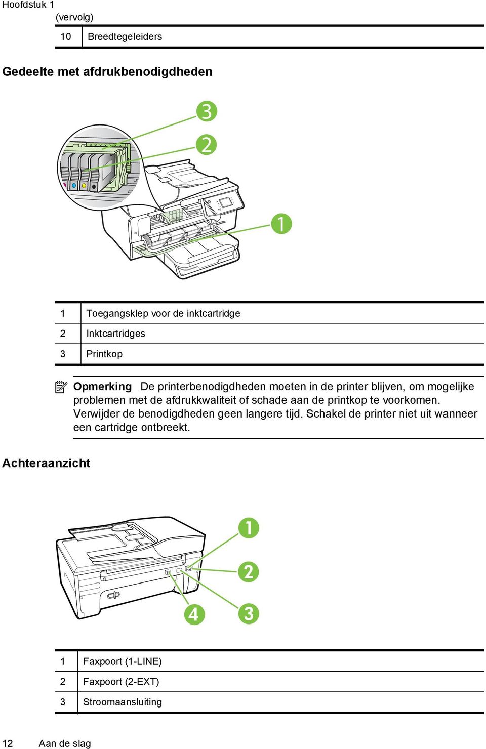 afdrukkwaliteit of schade aan de printkop te voorkomen. Verwijder de benodigdheden geen langere tijd.