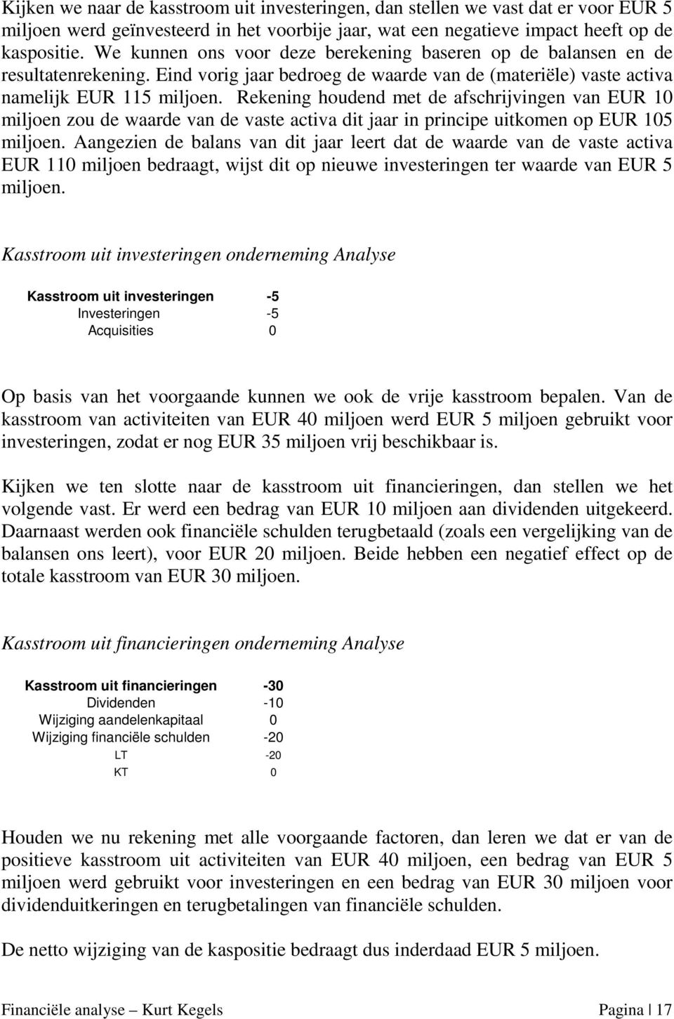 Rekening houdend met de afschrijvingen van EUR 10 miljoen zou de waarde van de vaste activa dit jaar in principe uitkomen op EUR 105 miljoen.