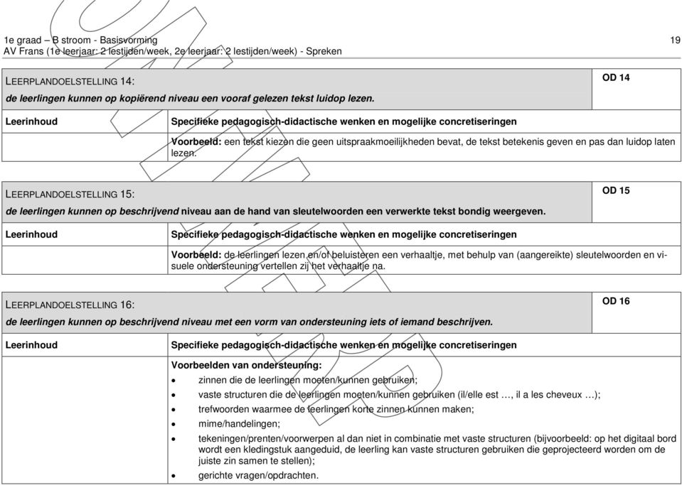 LEERPLANDOELSTELLING 15: OD 15 de leerlingen kunnen op beschrijvend niveau aan de hand van sleutelwoorden een verwerkte tekst bondig weergeven.