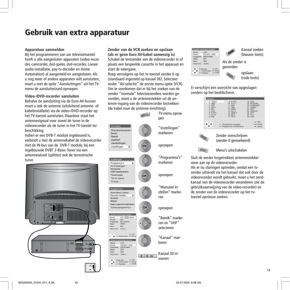 en aangesloten. Als u nog meer of andere apparaten wilt aansluiten, moet u met de optie Aansluitingen uit het TVmenu de aansluitwizard oproepen.