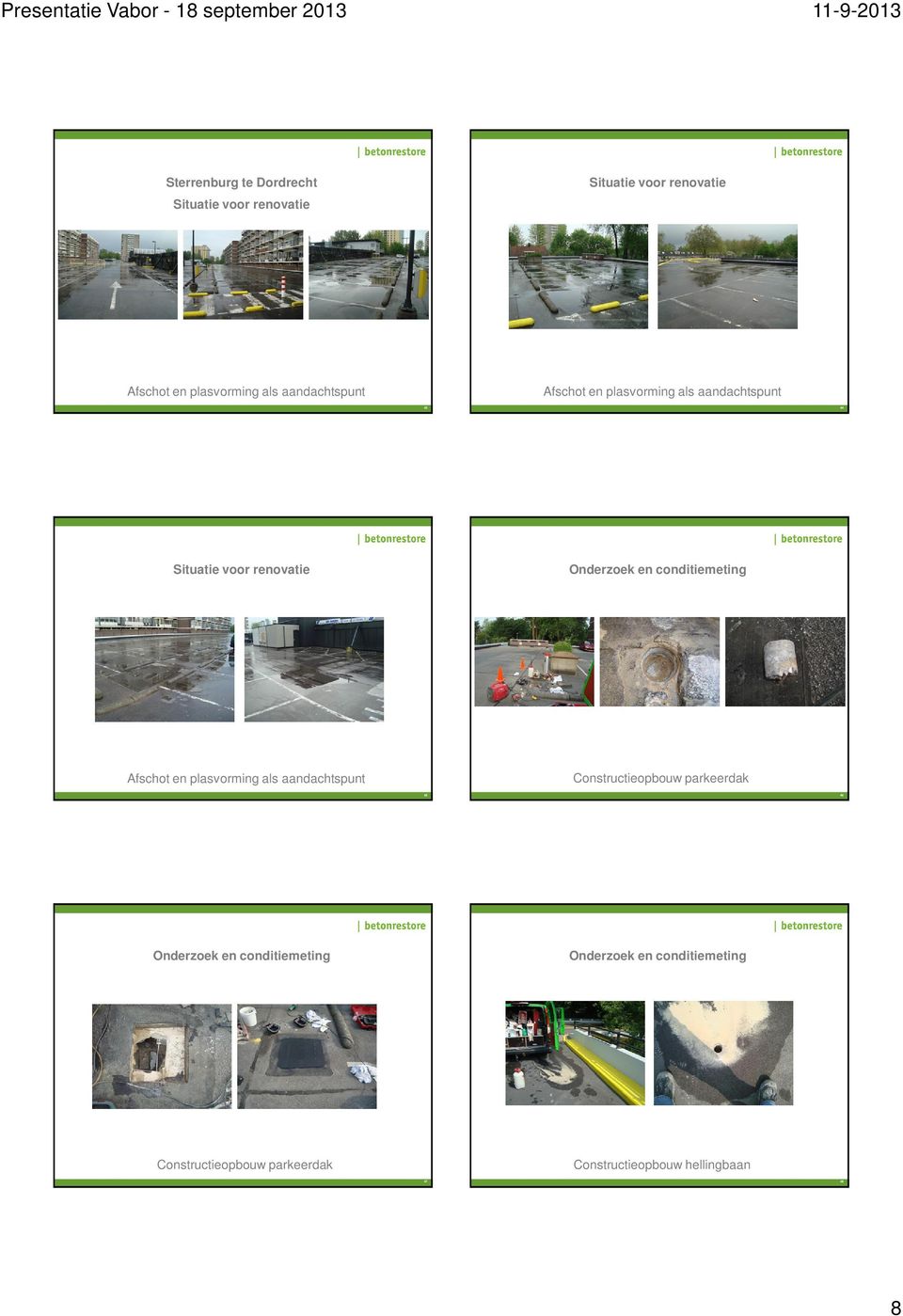 conditiemeting Afschot en plasvorming als aandachtspunt Constructieopbouw parkeerdak 45 46 Onderzoek