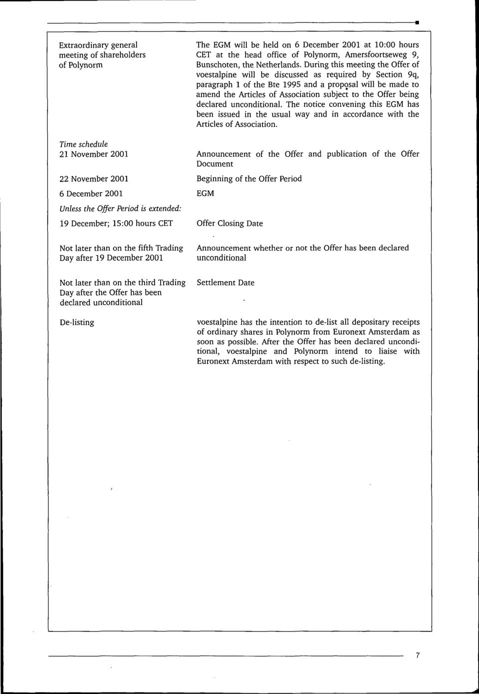 During this meeting the Offer of voestalpine will be discussed as required by Section 9q, paragraph 1 of the Bte 1995 and a proposal will be made to amend the Articles of Association subject to the