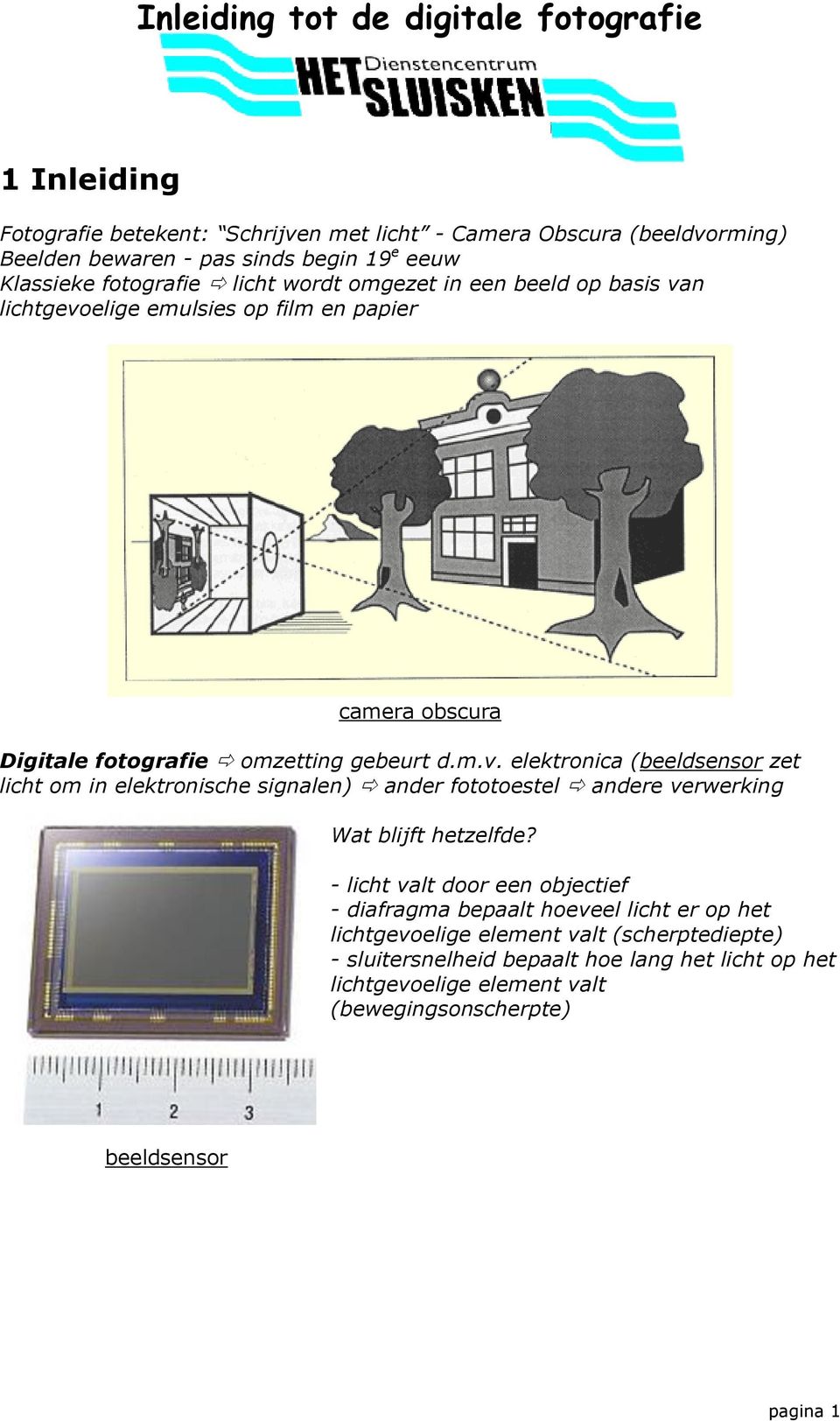 - licht valt door een objectief - diafragma bepaalt hoeveel licht er op het lichtgevoelige element valt (scherptediepte) - sluitersnelheid bepaalt hoe lang het licht