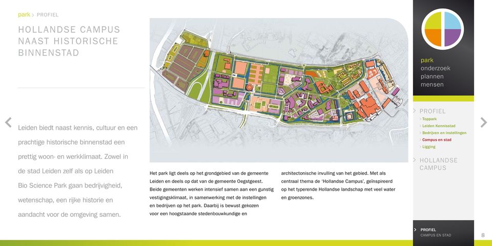 Met als Hollandse Campus Bio Science Park gaan bedrijvigheid, Leiden en deels op dat van de gemeente Oegstgeest.