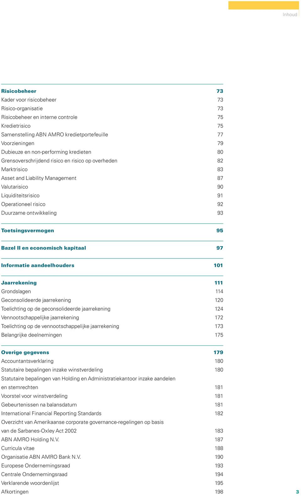 ontwikkeling 93 Toetsingsvermogen 95 Bazel II en economisch kapitaal 97 Informatie aandeelhouders 101 Jaarrekening 111 Grondslagen 114 Geconsolideerde jaarrekening 120 Toelichting op de