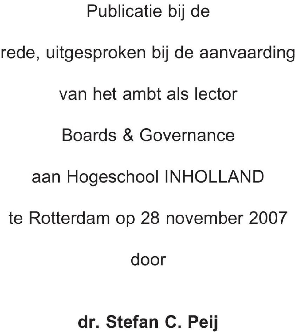 Governance aan Hogeschool INHOLLAND te