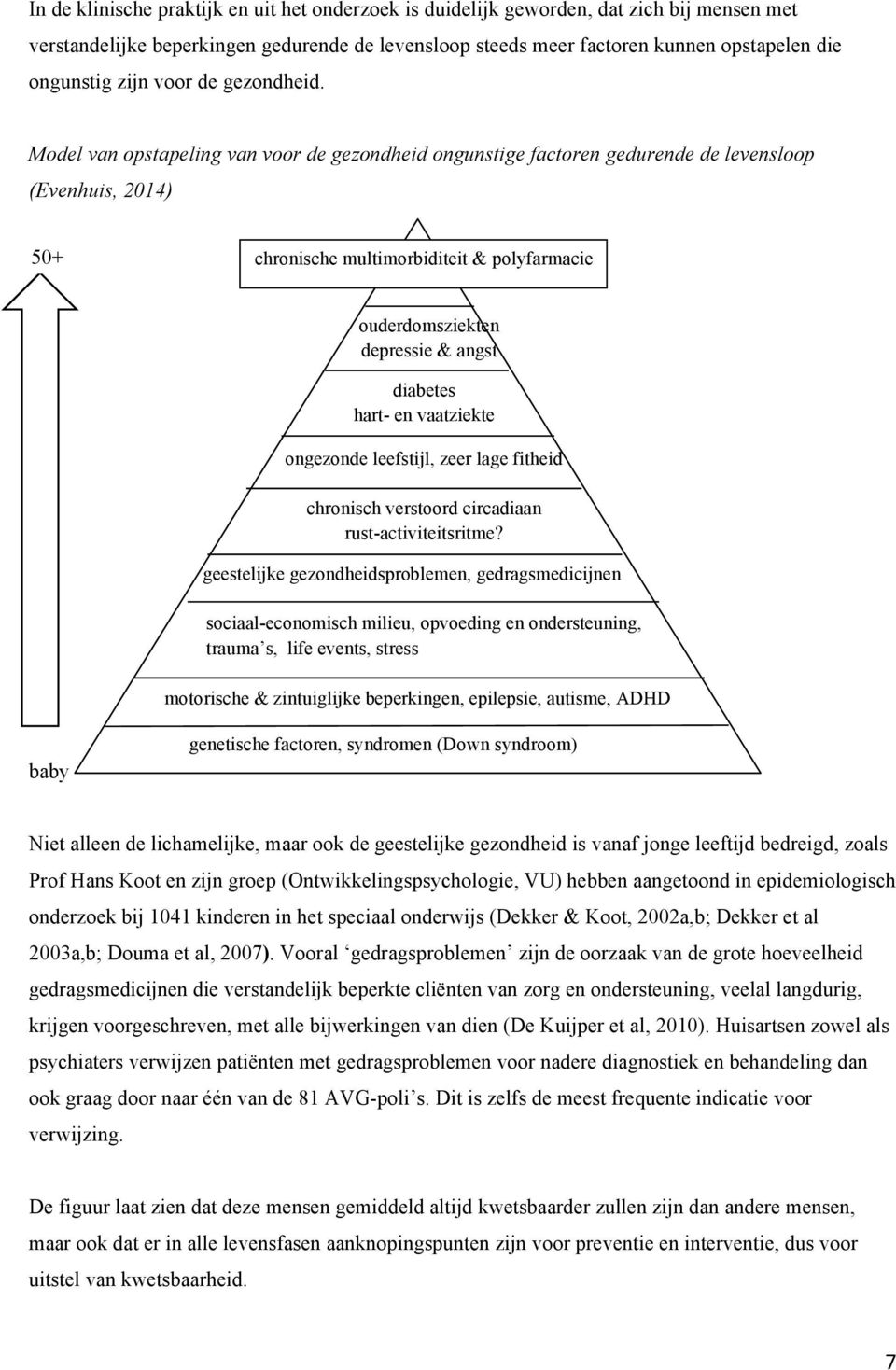 Model van opstapeling van voor de gezondheid ongunstige factoren gedurende de levensloop (Evenhuis, 2014) 50+ chronische multimorbiditeit & polyfarmacie ouderdomsziekten depressie & angst diabetes