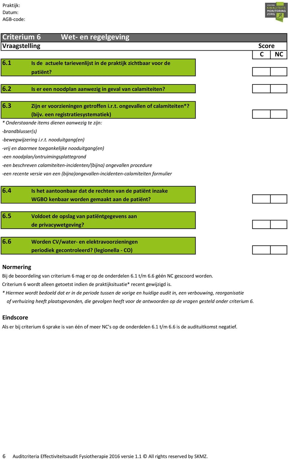 toegankelijke nooduitgang(en) -een noodplan/ontruimingsplattegrond -een beschreven calamiteiten-incidenten/(bijna) ongevallen procedure -een recente versie van een