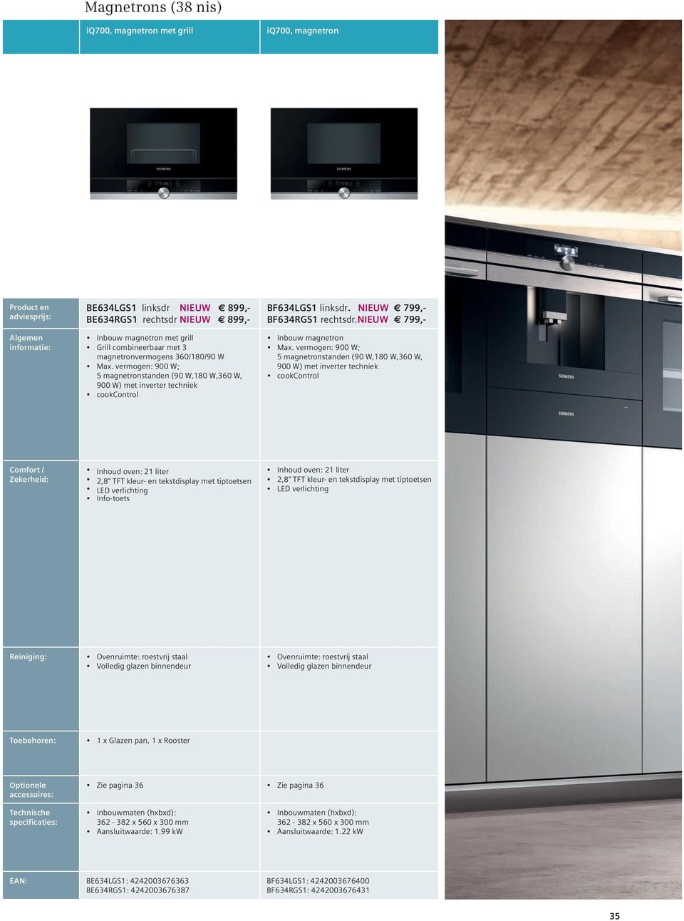 NIEUW 799,- BF634RGS1 rechtsdr.nieuw 799,- Inbouw magnetron Max.