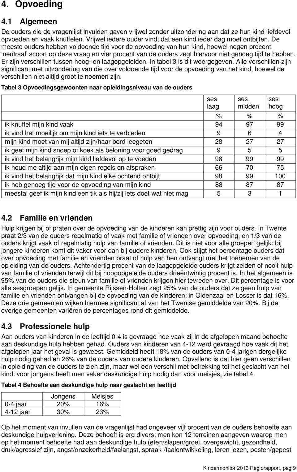 De meeste ouders hebben voldoende tijd voor de opvoeding van hun kind, hoewel negen procent neutraal scoort op deze vraag en vier procent van de ouders zegt hiervoor niet genoeg tijd te hebben.