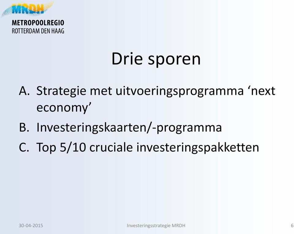 economy B. Investeringskaarten/-programma C.