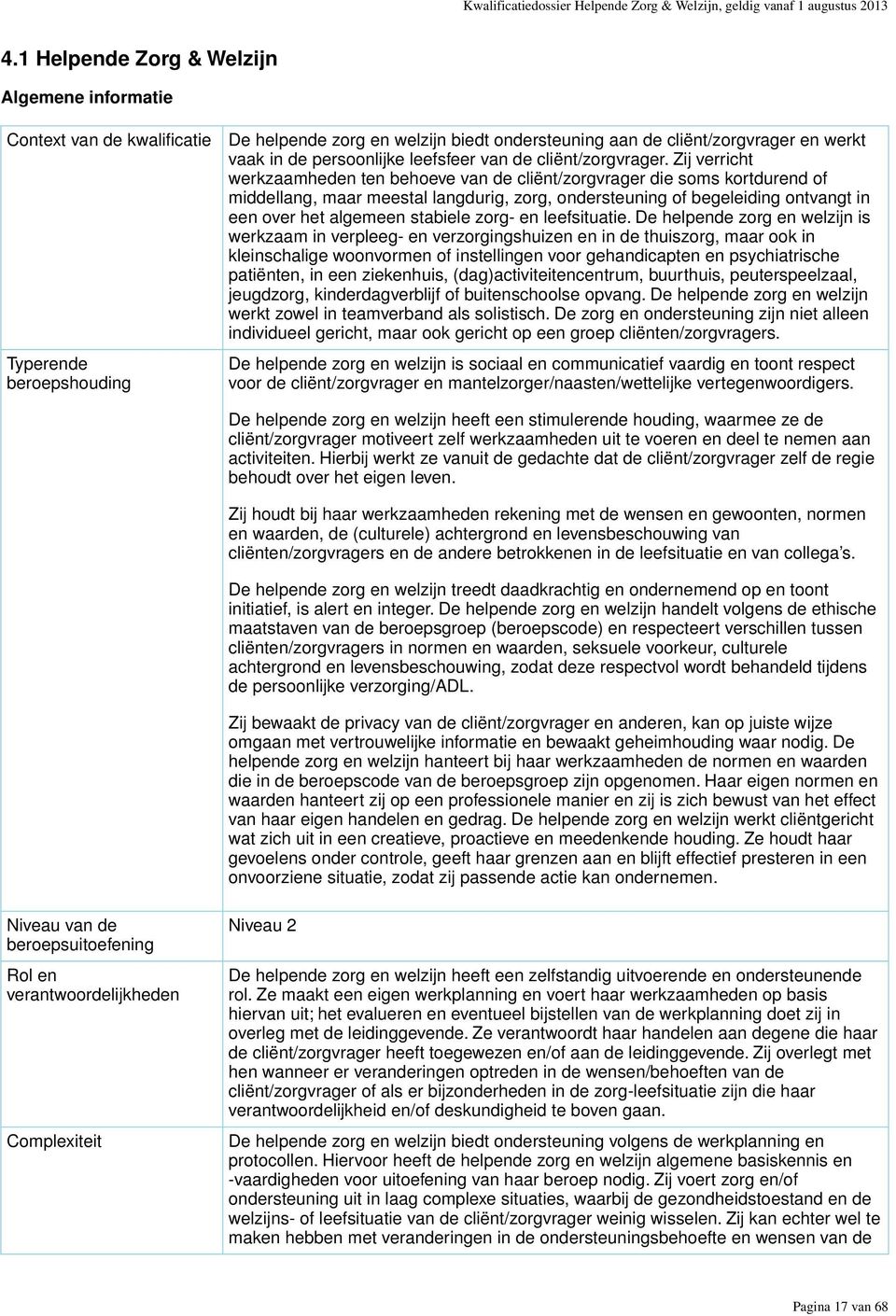 Zij verricht werkzaamheden ten behoeve van de cliënt/zorgvrager die soms kortdurend of middellang, maar meestal langdurig, zorg, ondersteuning of begeleiding ontvangt in een over het algemeen