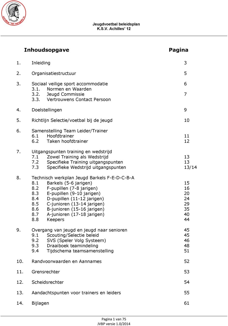 1 Zowel Training als Wedstrijd 13 7.2 Specifieke Training uitgangspunten 13 7.3 Specifieke Wedstrijd uitgangspunten 13/14 8. Technisch werkplan Jeugd Barkels F-E-D-C-B-A 8.