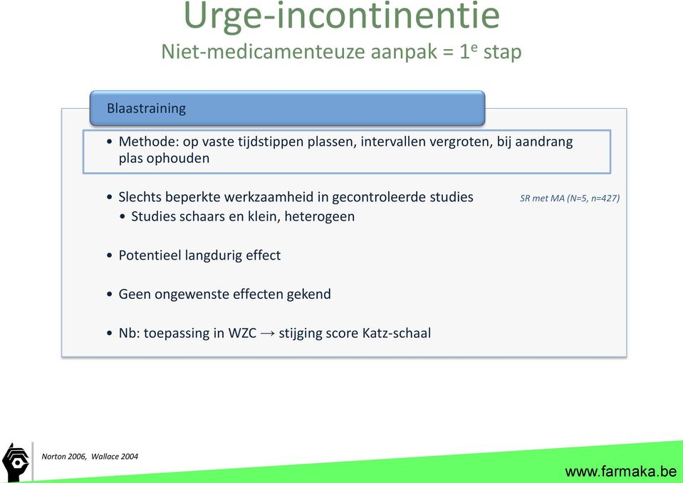 gecontroleerde studies Studies schaars en klein, heterogeen SR met MA (N=5, n=427) Potentieel