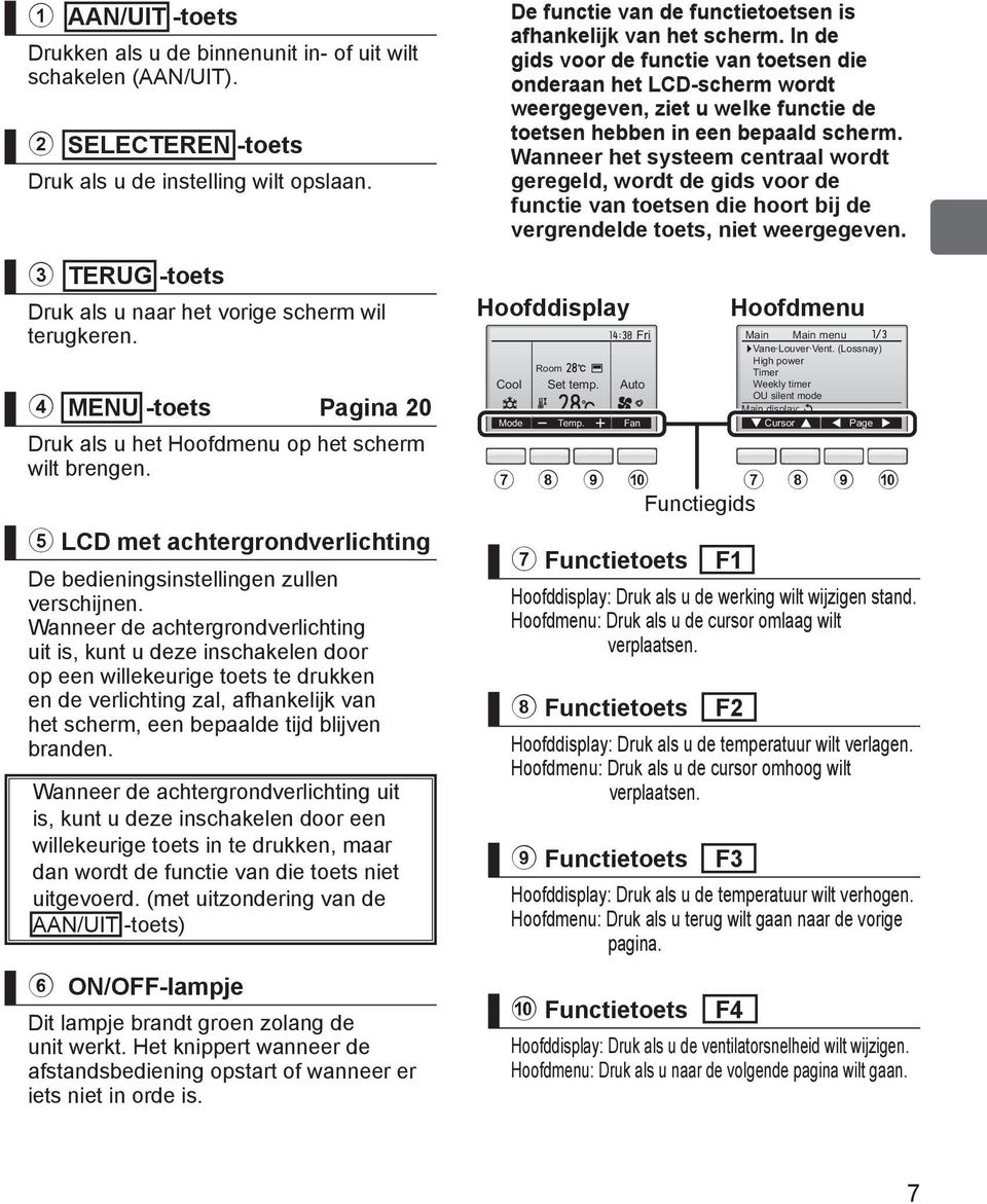 5 LCD met achtergrondverlichting De bedieningsinstellingen zullen verschijnen.