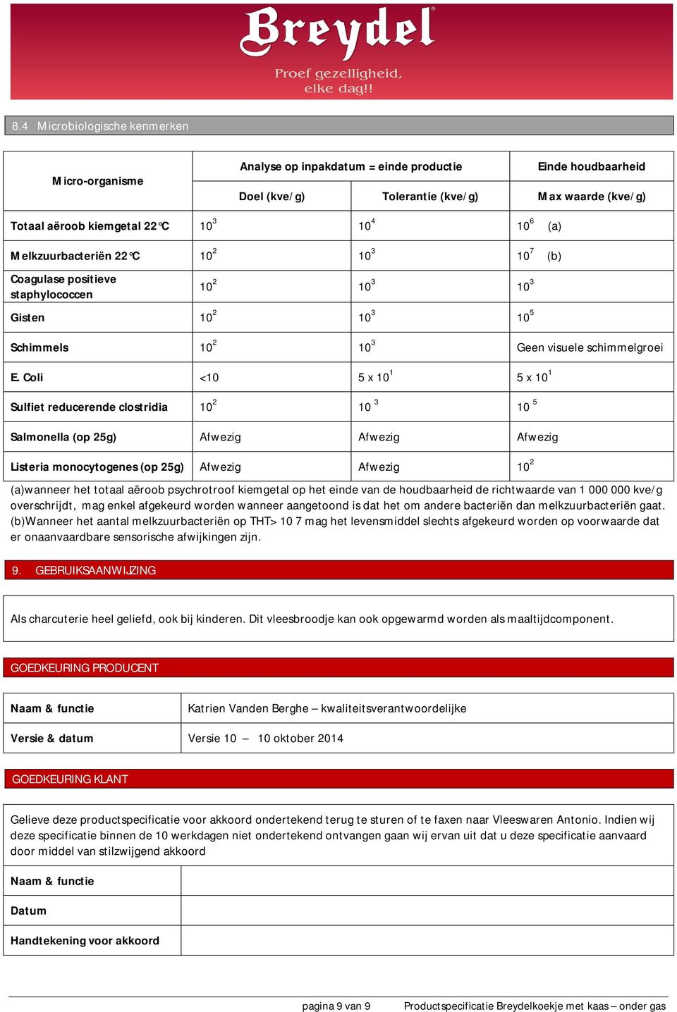 Coli <10 5 x 10 1 5 x 10 1 Sulfiet reducerende clostridia 10 2 10 3 10 5 Salmonella (op 25g) Afwezig Afwezig Afwezig Listeria monocytogenes (op 25g) Afwezig Afwezig 10 2 (a)wanneer het totaal aëroob