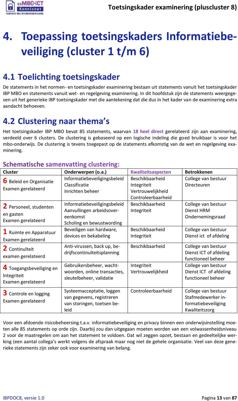 In dit hoofdstuk zijn de statements weergegeven uit het generieke IBP toetsingskader met die aantekening dat die dus in het kader van de examinering extra aandacht behoeven. 4.