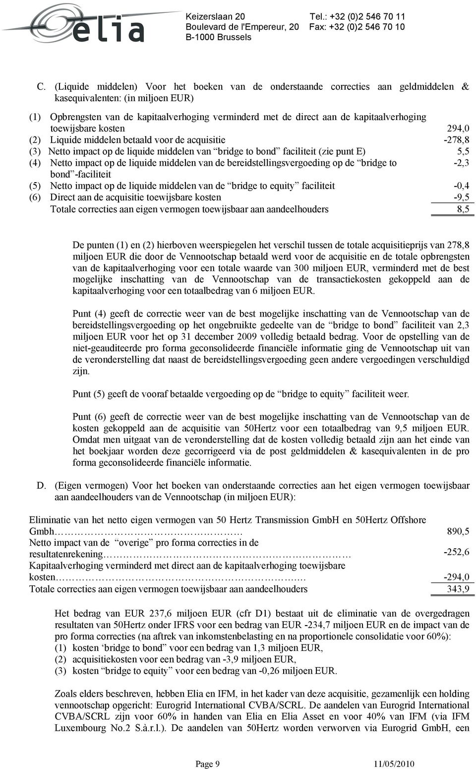 impact op de liquide middelen van de bereidstellingsvergoeding op de bridge to -2,3 bond -faciliteit (5) Netto impact op de liquide middelen van de bridge to equity faciliteit -0,4 (6) Direct aan de