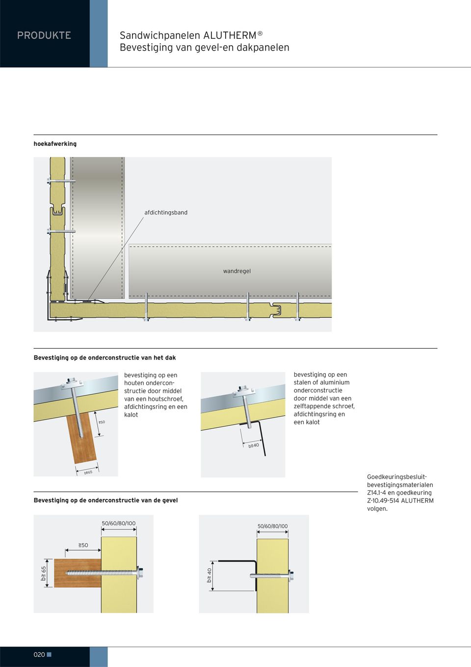 onderconstructie door middel van een zelftappende schroef, afdichtingsring en een kalot b=40 b=65 Bevestiging op de onderconstructie van de