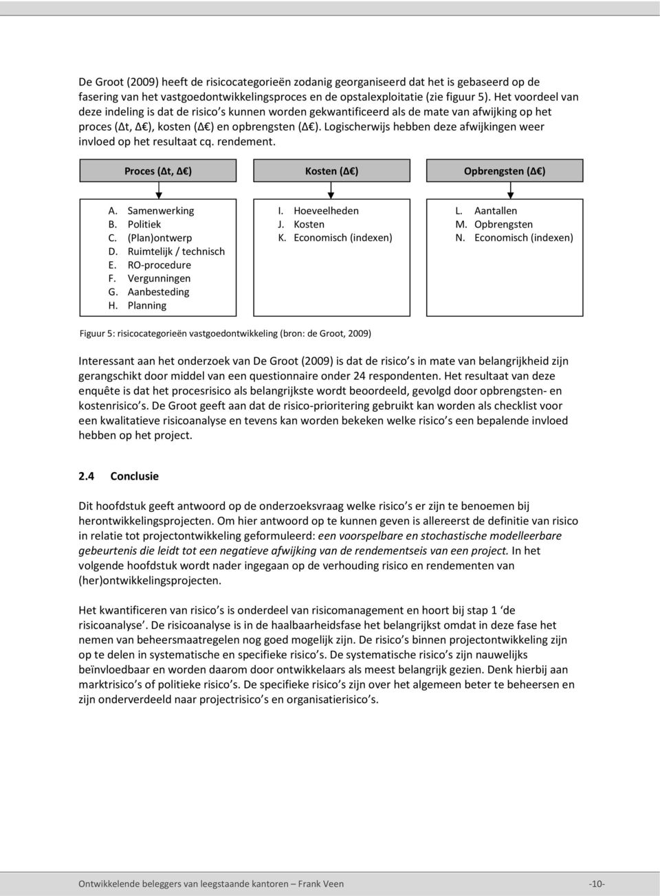 Logischerwijs hebben deze afwijkingen weer invloed op het resultaat cq. rendement. Proces ( t, ) Kosten ( ) Opbrengsten ( ) A. Samenwerking B. Politiek C. (Plan)ontwerp D. Ruimtelijk / technisch E.