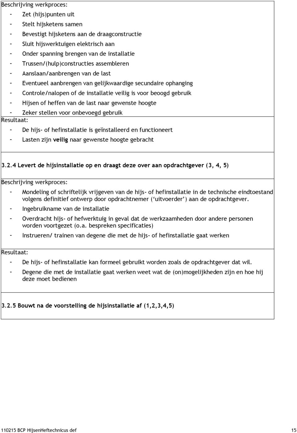 gebruik - Hijsen of heffen van de last naar gewenste hoogte - Zeker stellen voor onbevoegd gebruik - De hijs- of hefinstallatie is geïnstalleerd en functioneert - Lasten zijn veilig naar gewenste