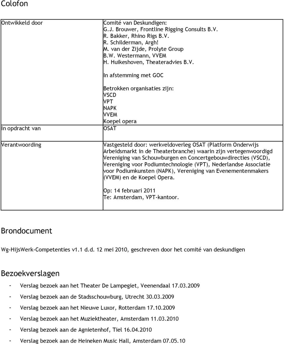 In afstemming met GOC In opdracht van Verantwoording Betrokken organisaties zijn: VSCD VPT NAPK VVEM Koepel opera OSAT Vastgesteld door: werkveldoverleg OSAT (Platform Onderwijs Arbeidsmarkt in de