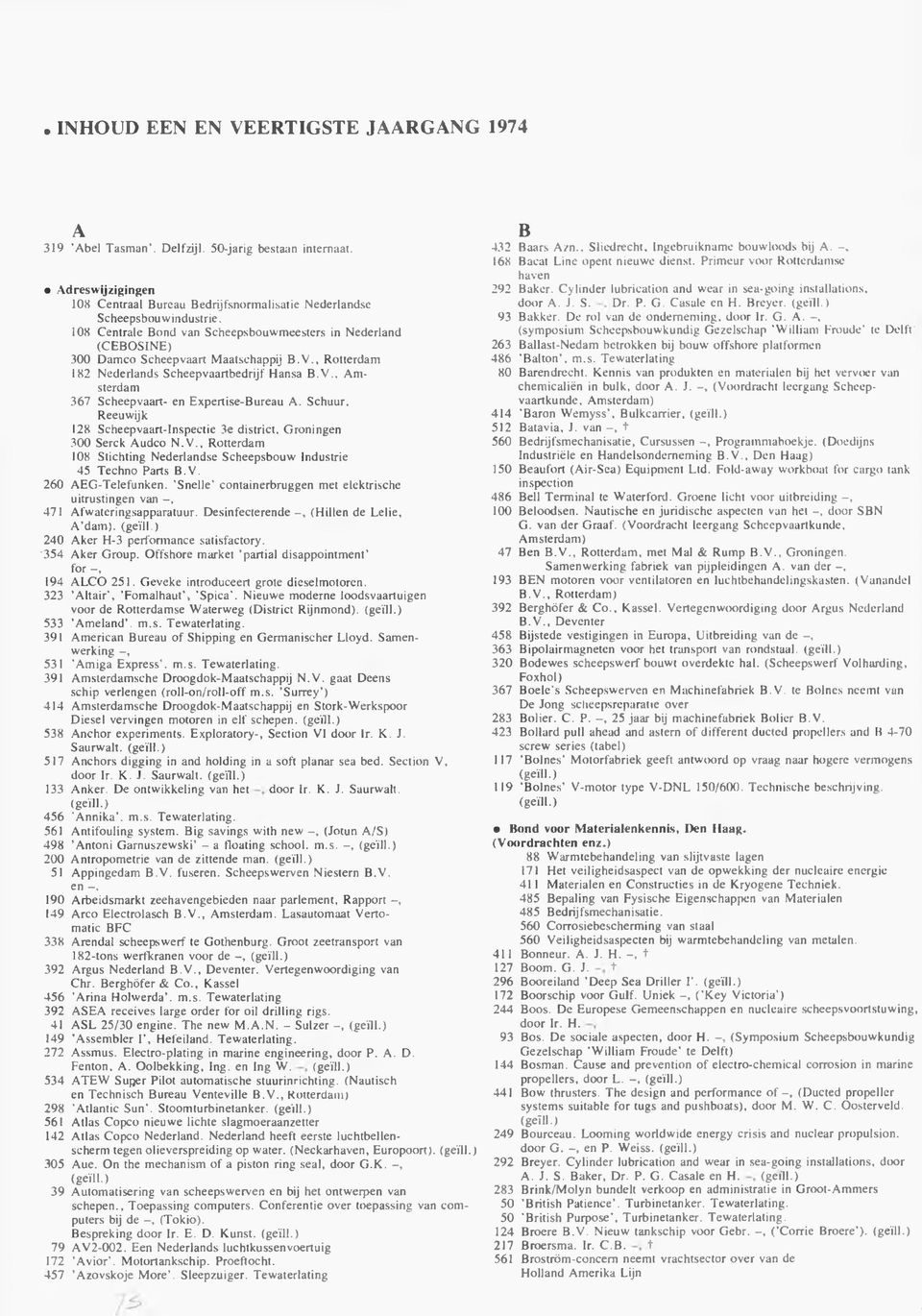 108 C en trale B ond van S ch eep sb o u w m eeste rs in N ed erlan d (C E B O S IN E ) 300 D am co S ch e ep v aart M aatschappij B.V., R o tterd am 182 N ederlands S cheepvaartbedrijf H ansa B.V.. A m sterdam 367 Scheepvaart- en E xpertise-b ureau A.