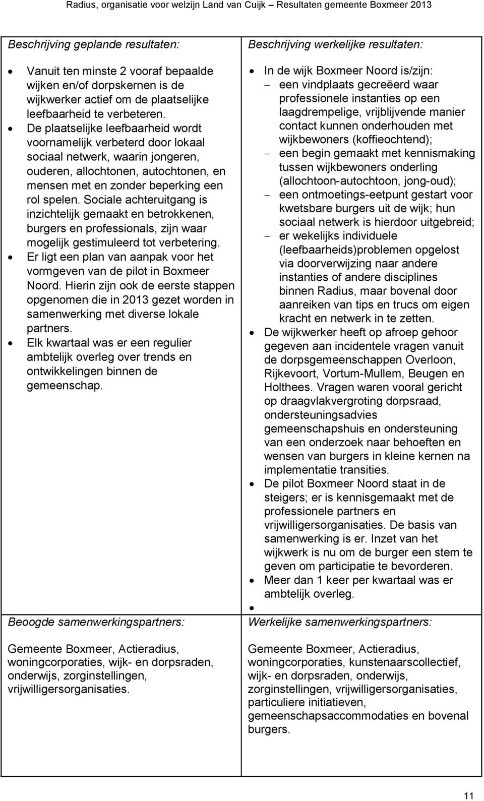 Sociale achteruitgang is inzichtelijk gemaakt en betrokkenen, burgers en professionals, zijn waar mogelijk gestimuleerd tot verbetering.