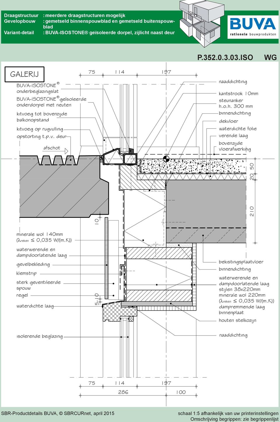 o.h. 300 mm binnendichting waterdichte folie verende laag 10 210 50 minerale wol 140mm gevelbekleding klemstrip sterk geventileerde spouw regel waterdichte laag 5-10