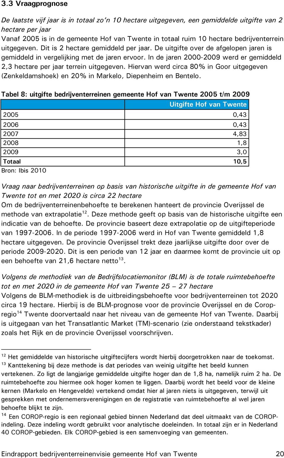 In de jaren 2000-2009 werd er gemiddeld 2,3 hectare per jaar terrein uitgegeven. Hiervan werd circa 80% in Goor uitgegeven (Zenkeldamshoek) en 20% in Markelo, Diepenheim en Bentelo.