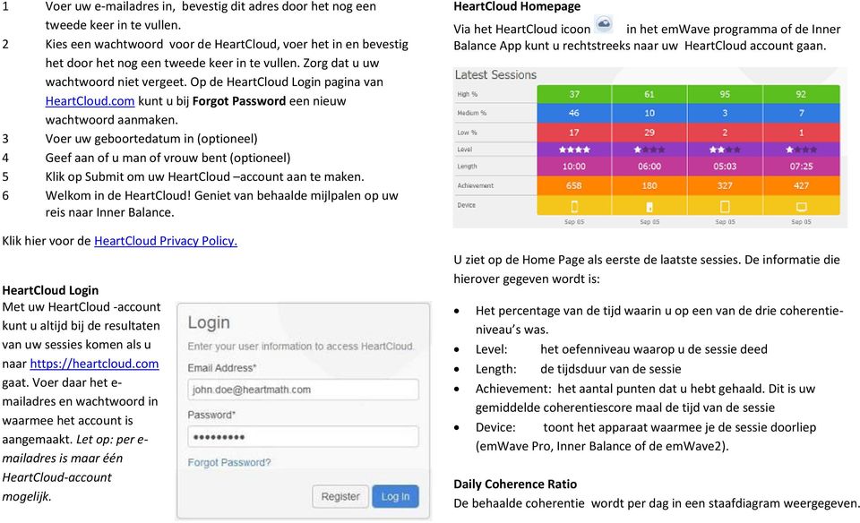 3 Voer uw geboortedatum in (optioneel) 4 Geef aan of u man of vrouw bent (optioneel) 5 Klik op Submit om uw HeartCloud account aan te maken. 6 Welkom in de HeartCloud!