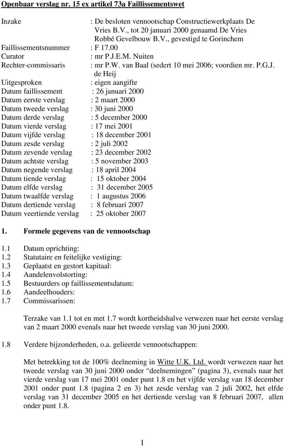 E.M. Nuiten Rechter-commissaris : mr P.W. van Baal (sedert 10 mei 2006; voordien mr. P.G.J.