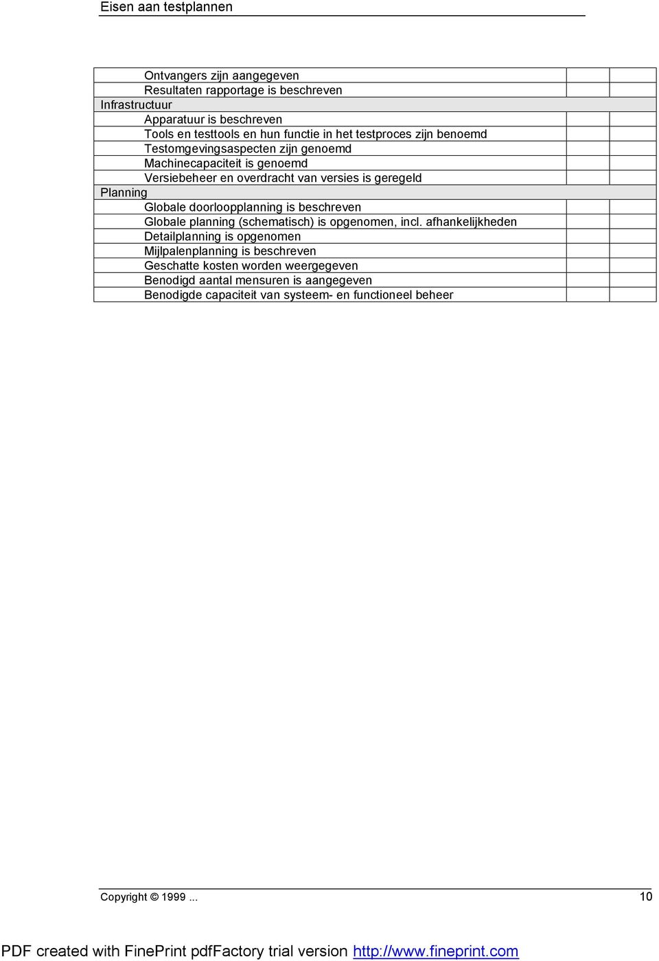 Globale doorloopplanning is beschreven Globale planning (schematisch) is opgenomen, incl.