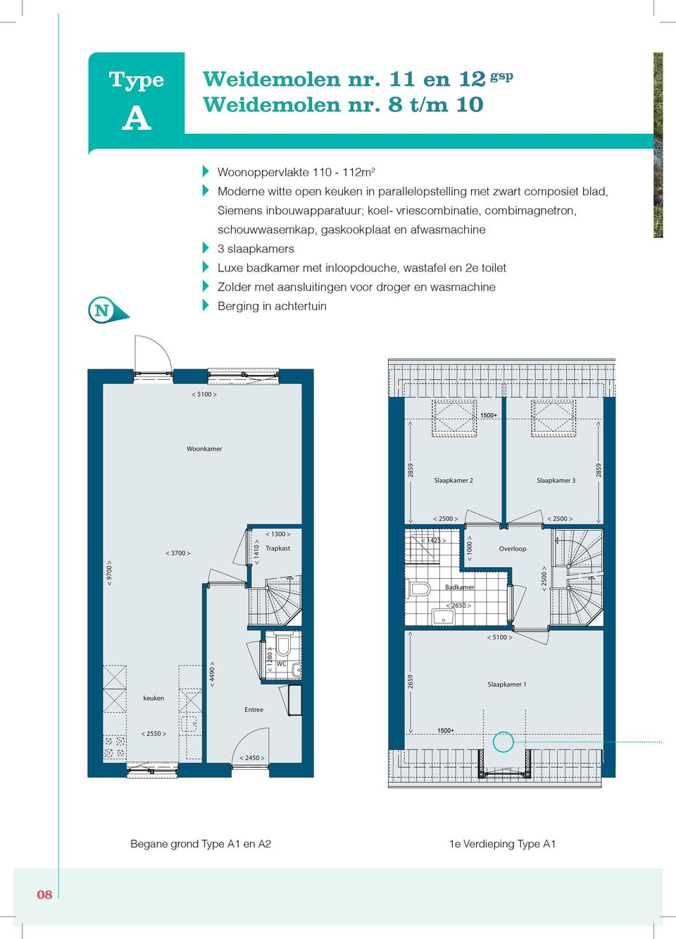 vriescombinatie, combimagnetron, schouwwasemkap, gaskookplaat en afwasmachine 3 slaapkamers Luxe badkamer met inloopdouche, wastafel en 2e