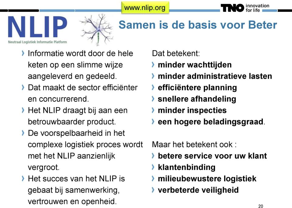 De voorspelbaarheid in het complexe logistiek proces wordt met het NLIP aanzienlijk vergroot.