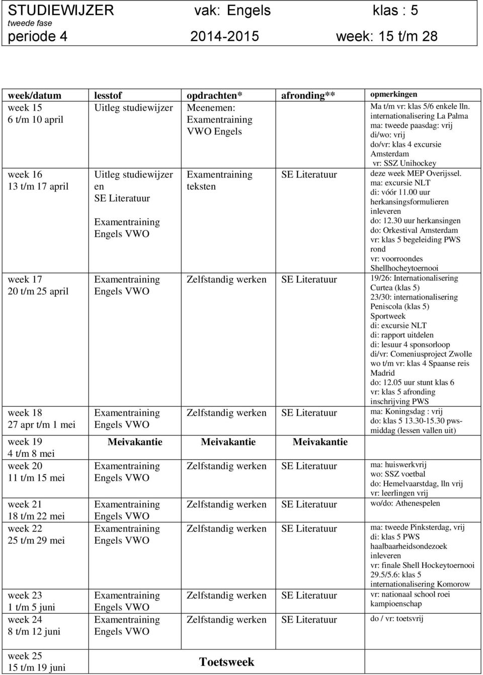 Examentraining Engels VWO Examentraining Engels VWO Meenemen: Examentraining VWO Engels Examentraining teksten SE Literatuur Ma t/m vr: klas 5/6 enkele lln.