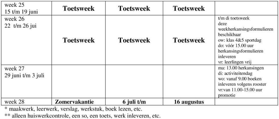 ** alleen huiswerkcontrole, een so, een toets, werk, etc.