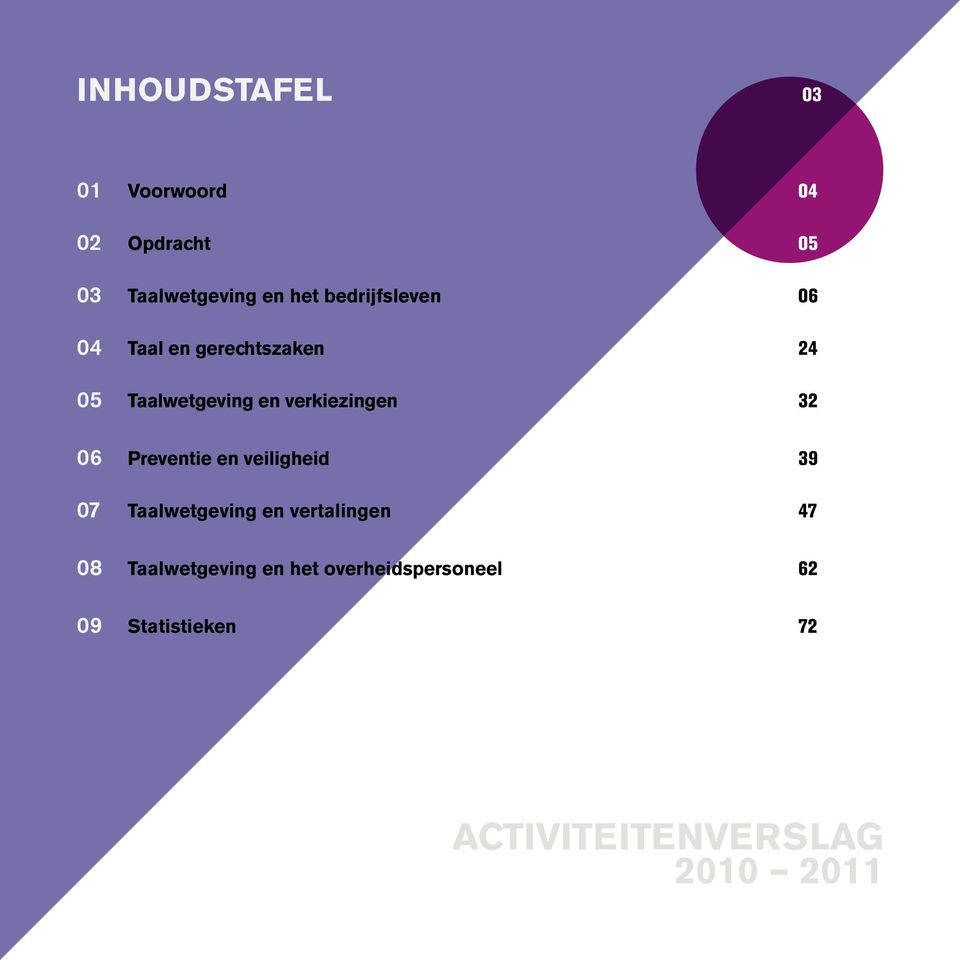 32 06 Preventie en veiligheid 39 07 Taalwetgeving en vertalingen 47 08