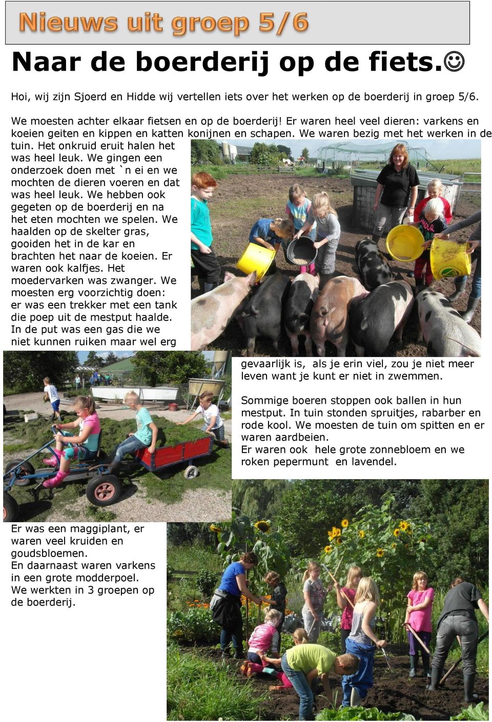 We gingen een onderzoek doen met `n ei en we mochten de dieren voeren en dat was heel leuk. We hebben ook gegeten op de boerderij en na het eten mochten we spelen.