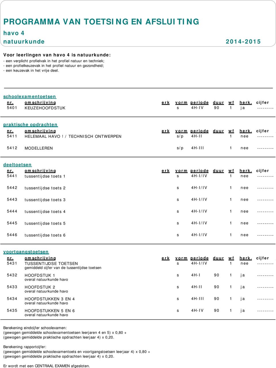 / TECHNISCH ONTWERPEN s/p 4H-II 1 nee --------- 5412 MODELLEREN s/p 4H-III 1 nee --------- deeltoetsen 5441 tussentijdse toets 1 s 4H-I/IV 1 nee --------- 5442 tussentijdse toets 2 s 4H-I/IV 1 nee