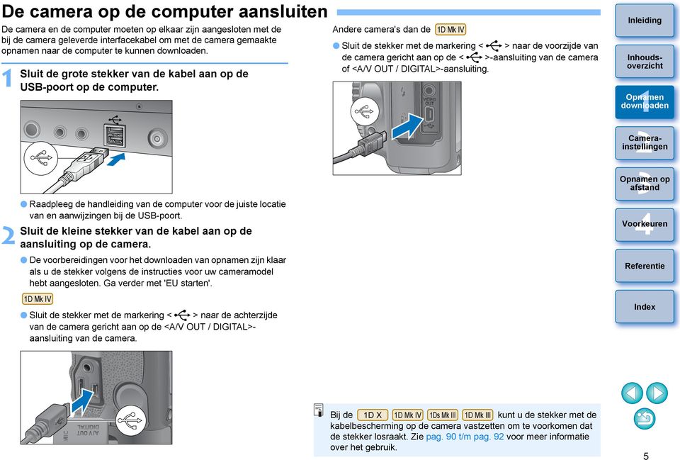 Sluit de kleine stekker van de kabel aan op de aansluiting op de camera.